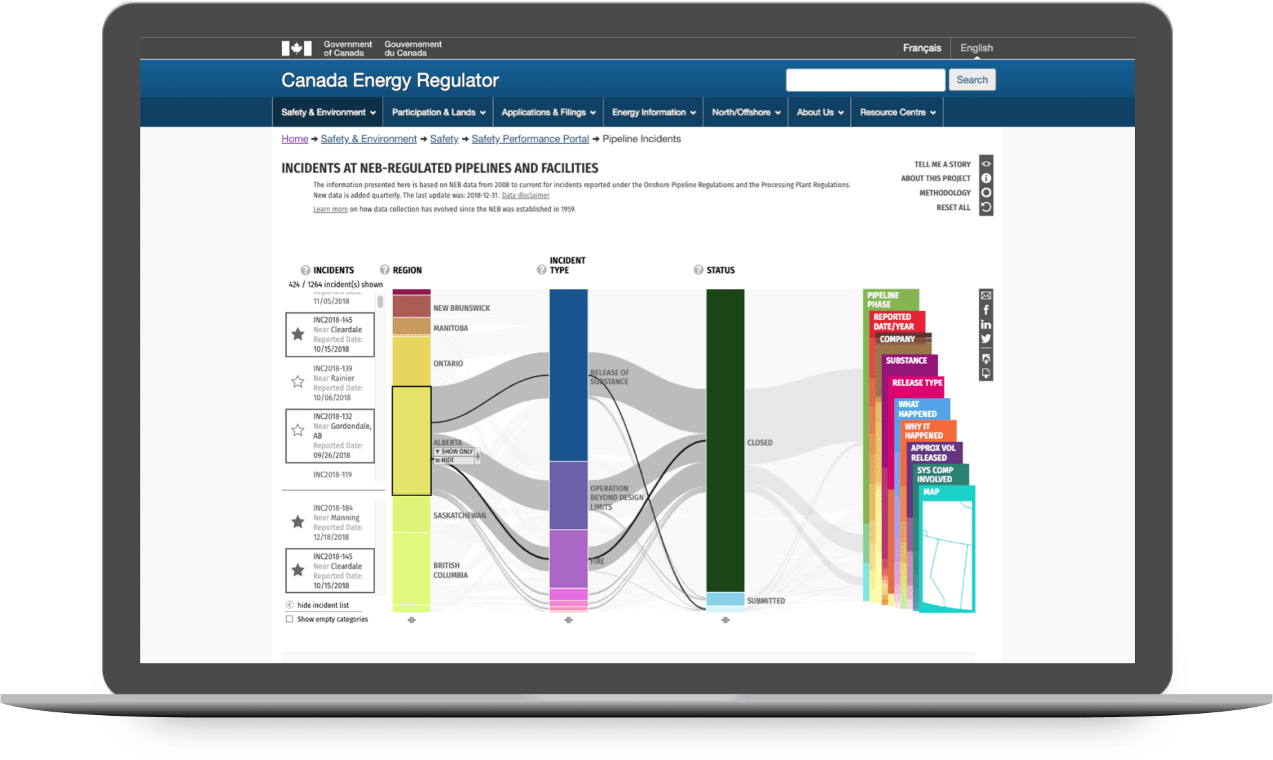 pipeline incidents browser mockup