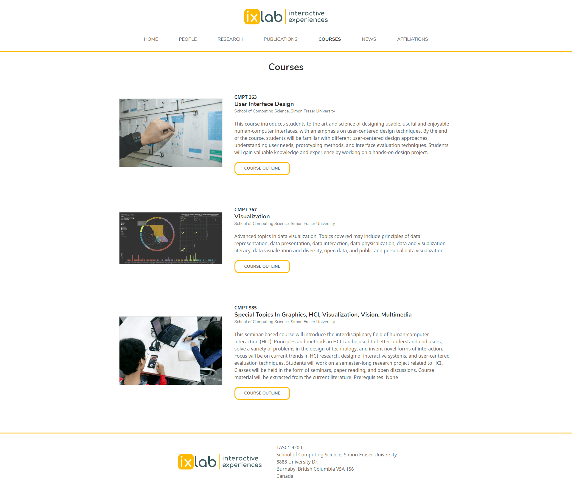 courses page
